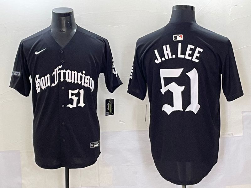 Men 2025 San Francisco Giants 51 J.H.Lee Black Five generations Joint Name Nike MLB Jersey style 51